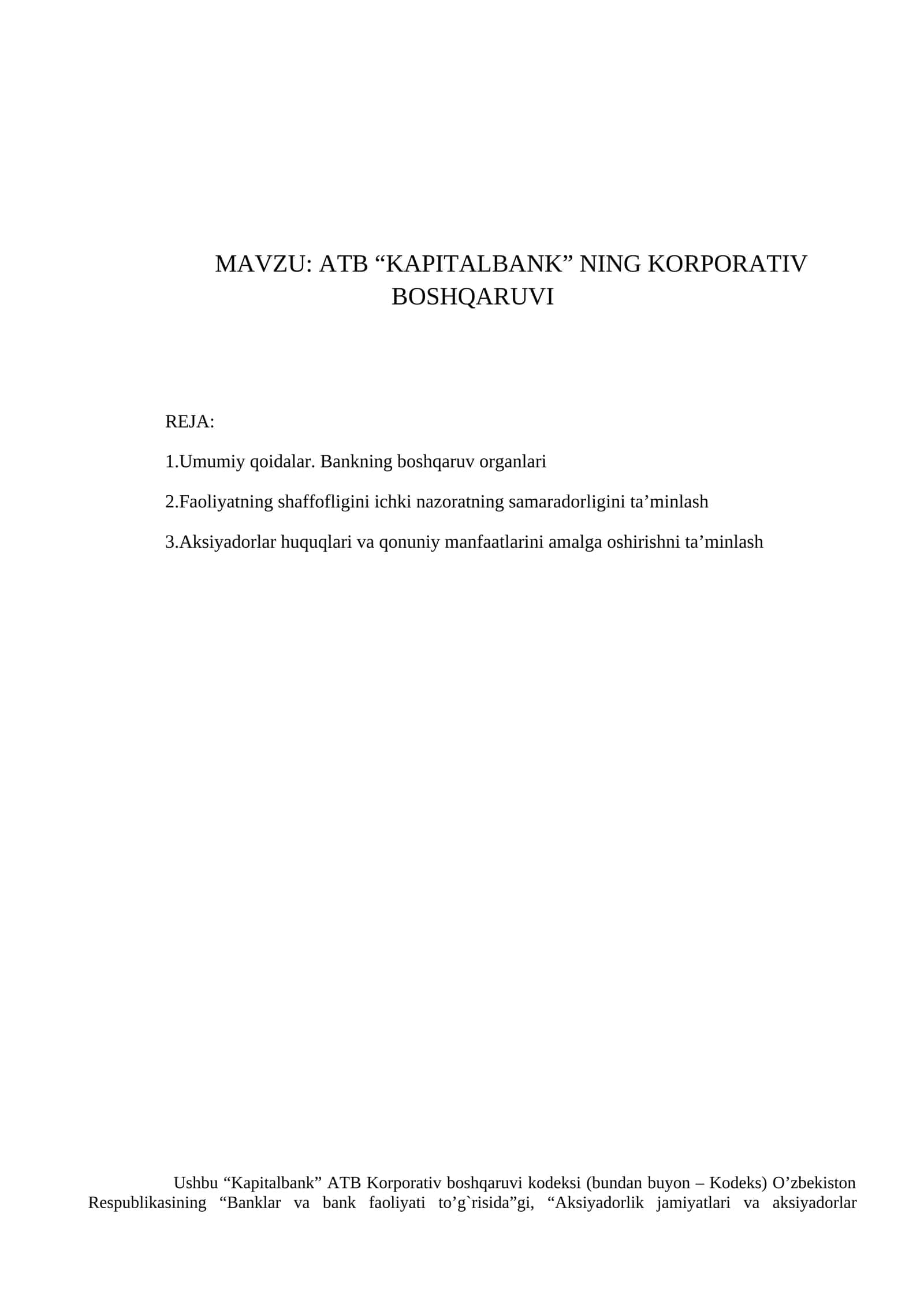 ATB “KAPITALBANK” NING KORPORATIV BOSHQARUVI 1