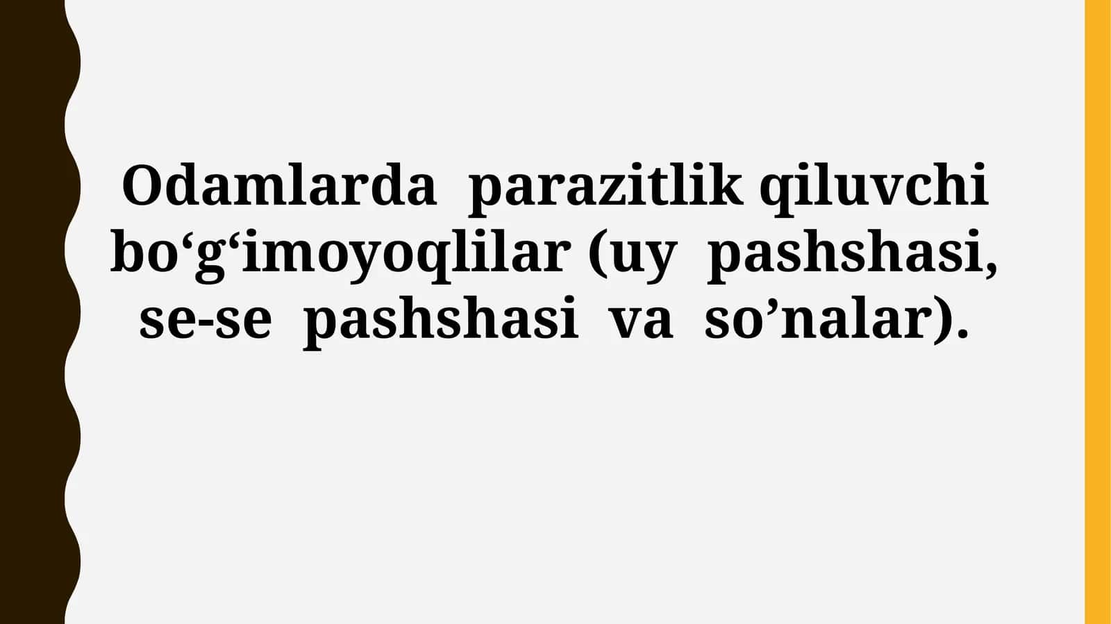 Odamlarda parazitlik qiluvchi bo‘g‘imoyoqlilar (uy pashshasi, se-se pashshasi vaso’nalar) 1