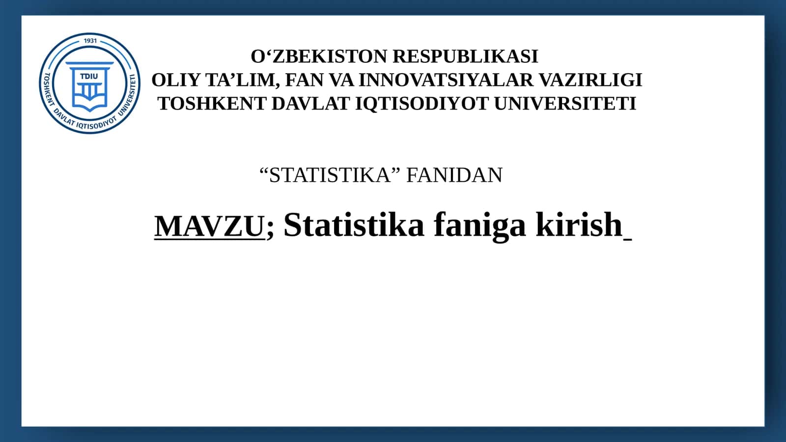 Statistika faniga kirish 1