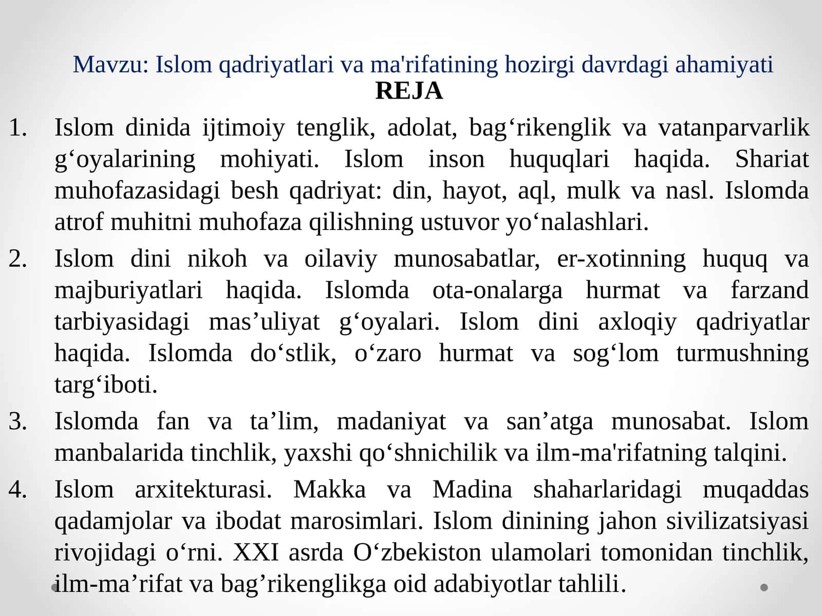 Islom qadriyatlarining hozirgi davrdagi ahamiyati 1