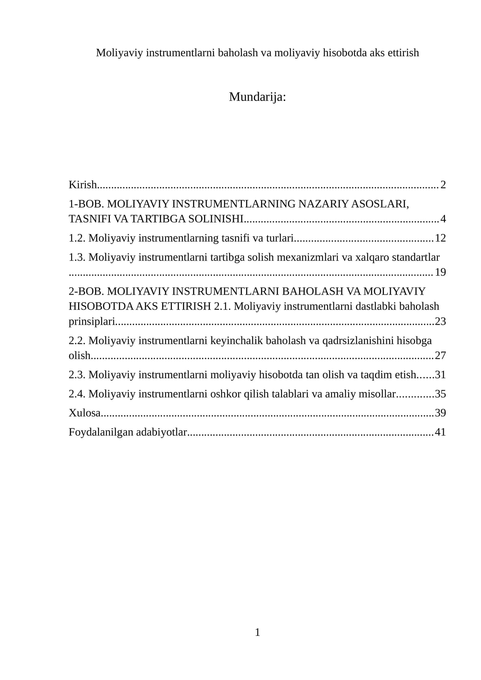 Moliyaviy instrumentlarni baholash va moliyaviy hisobotda aks ettirish 1
