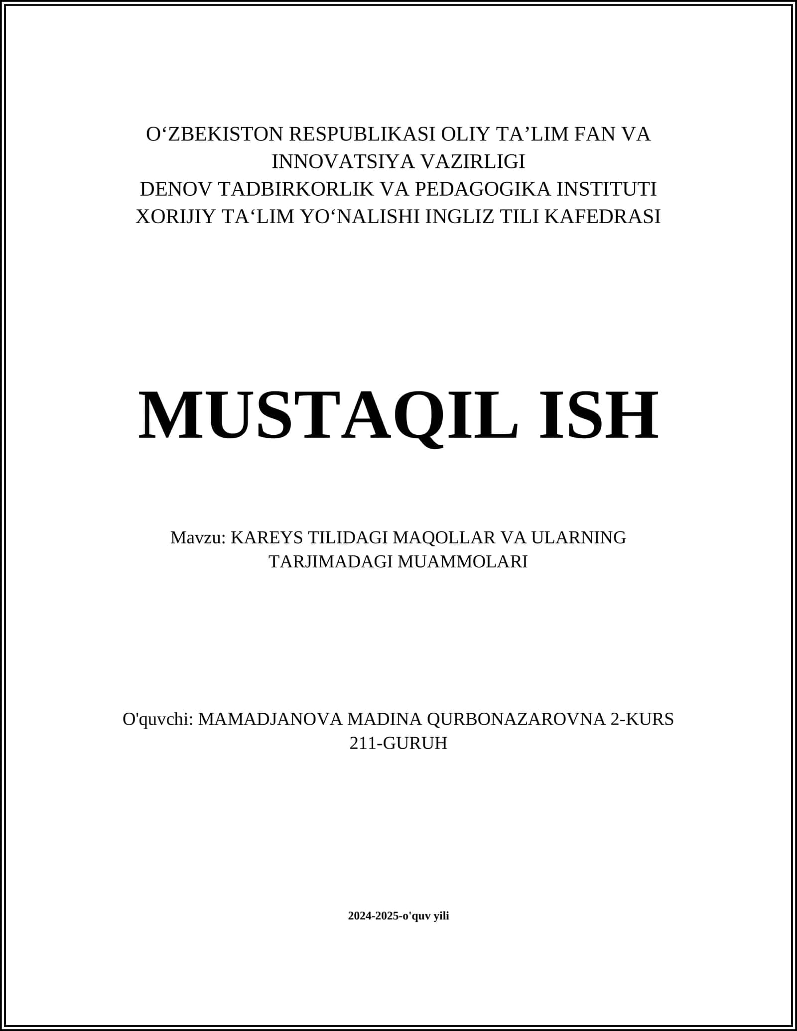 KAREYS TILIDAGI MAQOLLAR VA ULARNING TARJIMADAGI MUAMMOLARI 1