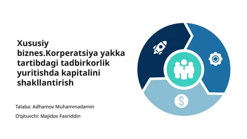 Xususiy biznes.Korperatsiya yakka tartibdagi tadbirkorlik yuritishda kapitalini shakllantirish 1