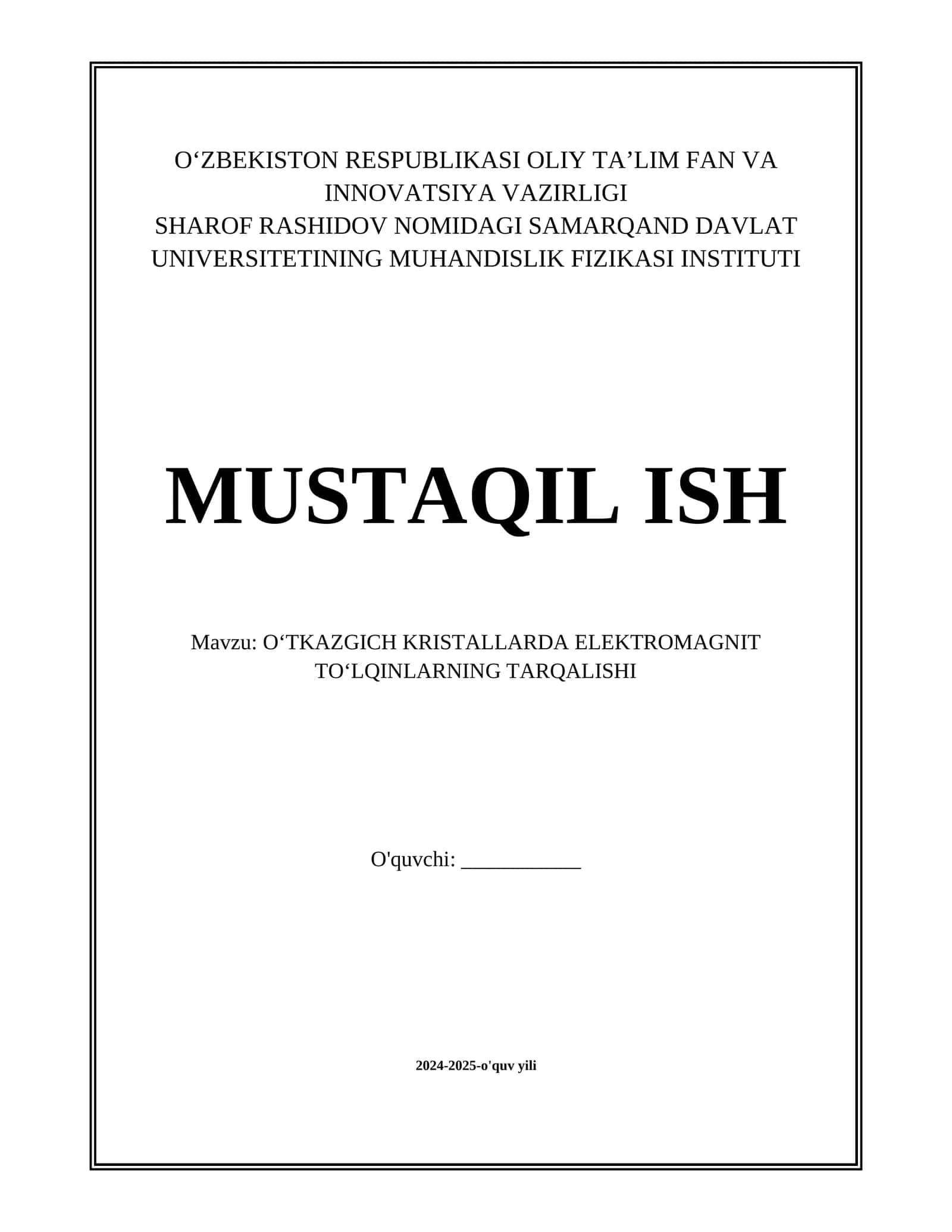 OʻTKAZGICH KRISTALLARDA ELEKTROMAGNIT TOʻLQINLARNING TARQALISHI 1