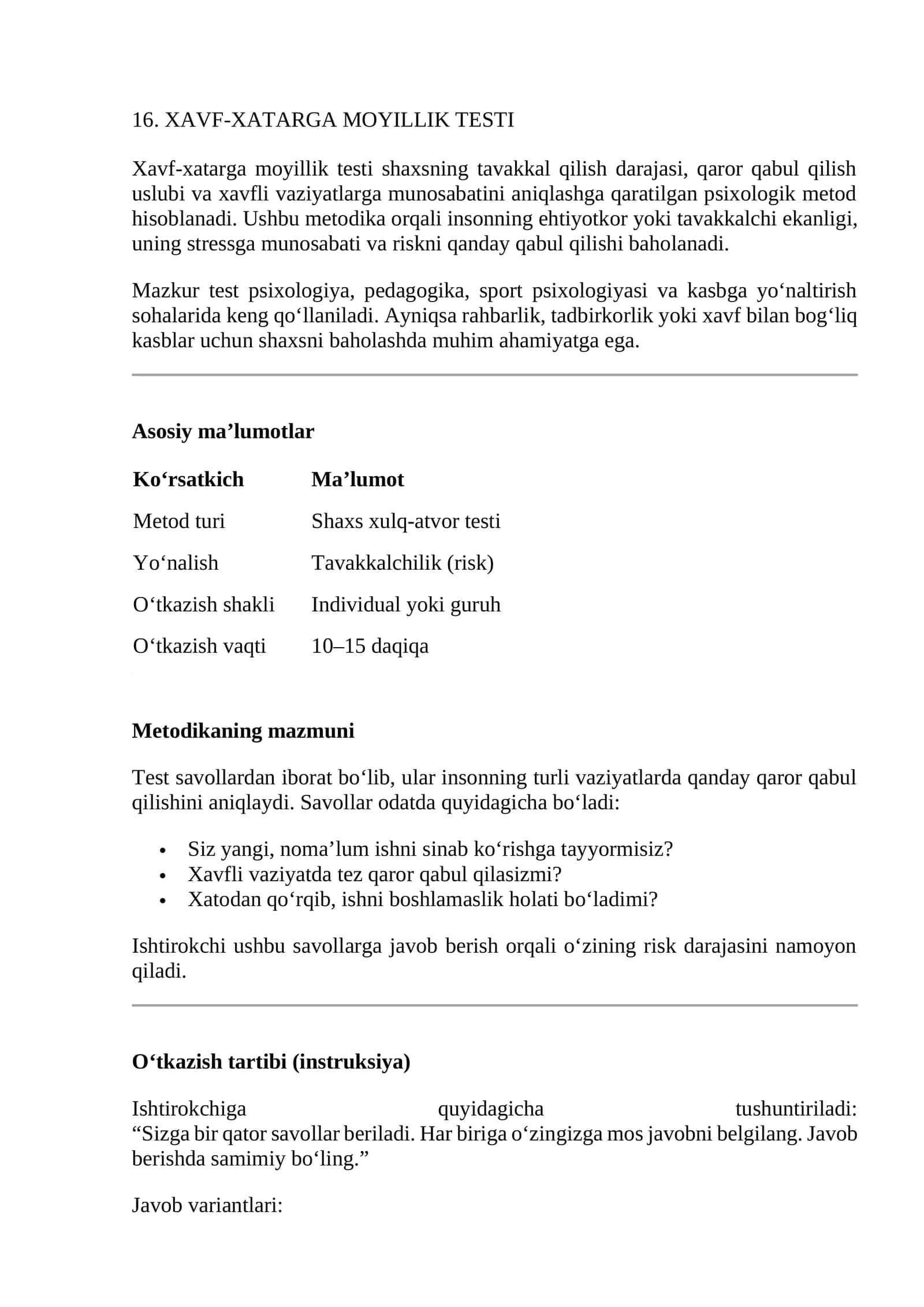 XAVF-XATARGA MOYILLIK TESTI 1