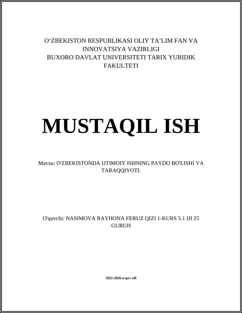 O'ZBEKISTONDA IJTIMOIY ISHNING PAYDO BO'LISHI VA TARAQQIYOTI 1