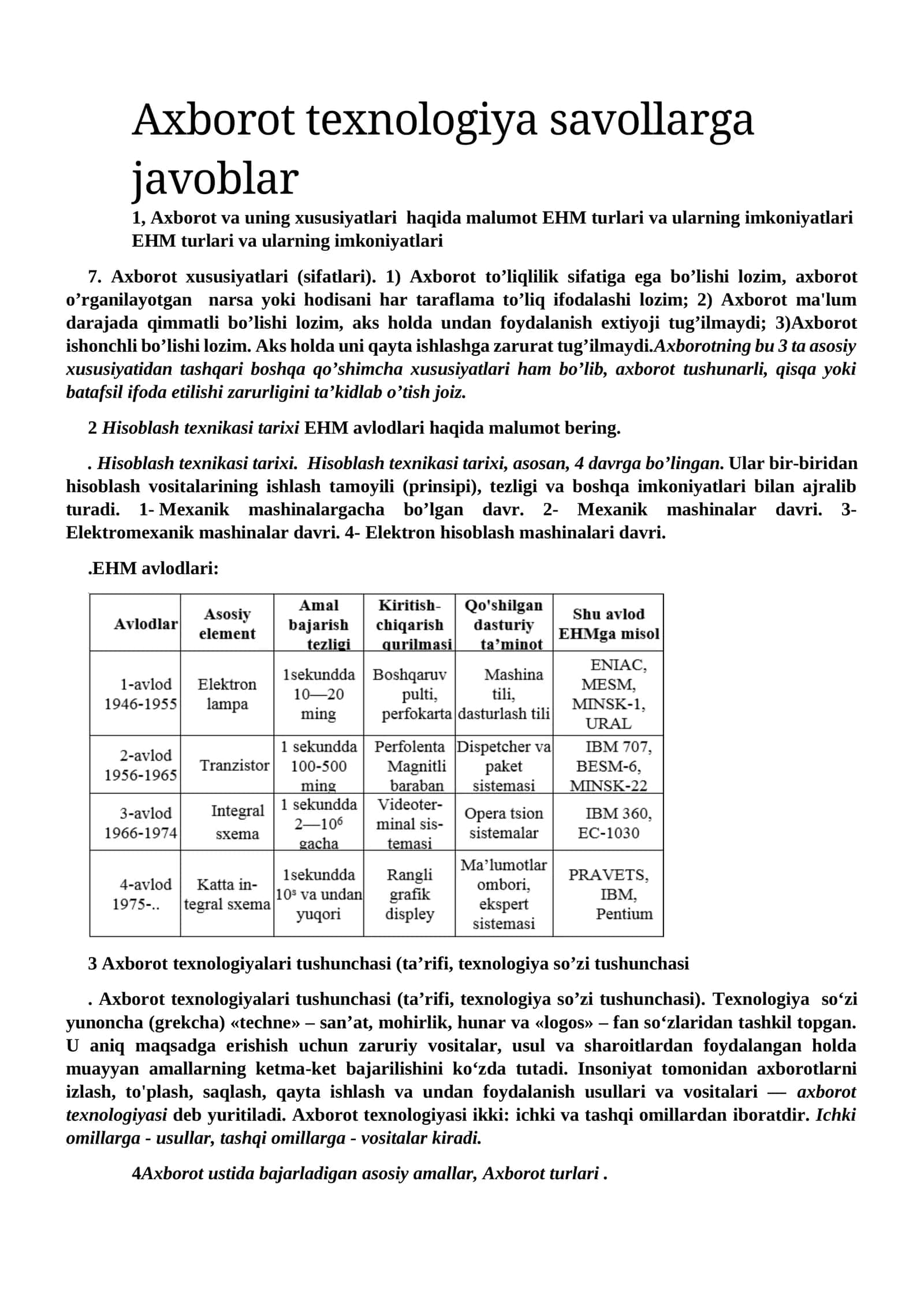 Axborot texnologiya savollarga javoblar 1