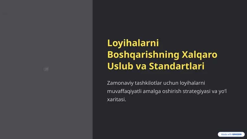 Loyihalarni Boshqarishning Xalqaro Uslub va Standartlari 1