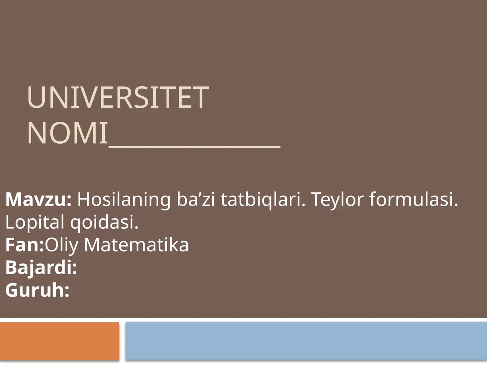 Hosilaning ba’zi tatbiqlari. Teylor formulasi. Lopital qoidasi 1