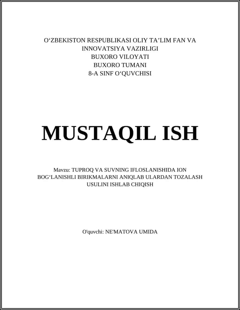Tuproqdagi ion bog‘lanishli metallik ifloslovchilarni aniqlash va kvantifikatsiya qilish usullari 1