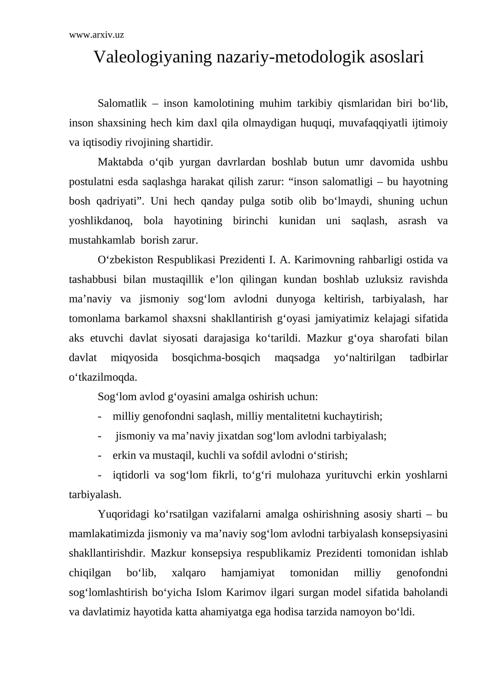 Valeologiyaning nazariy-metodologik asoslari 1