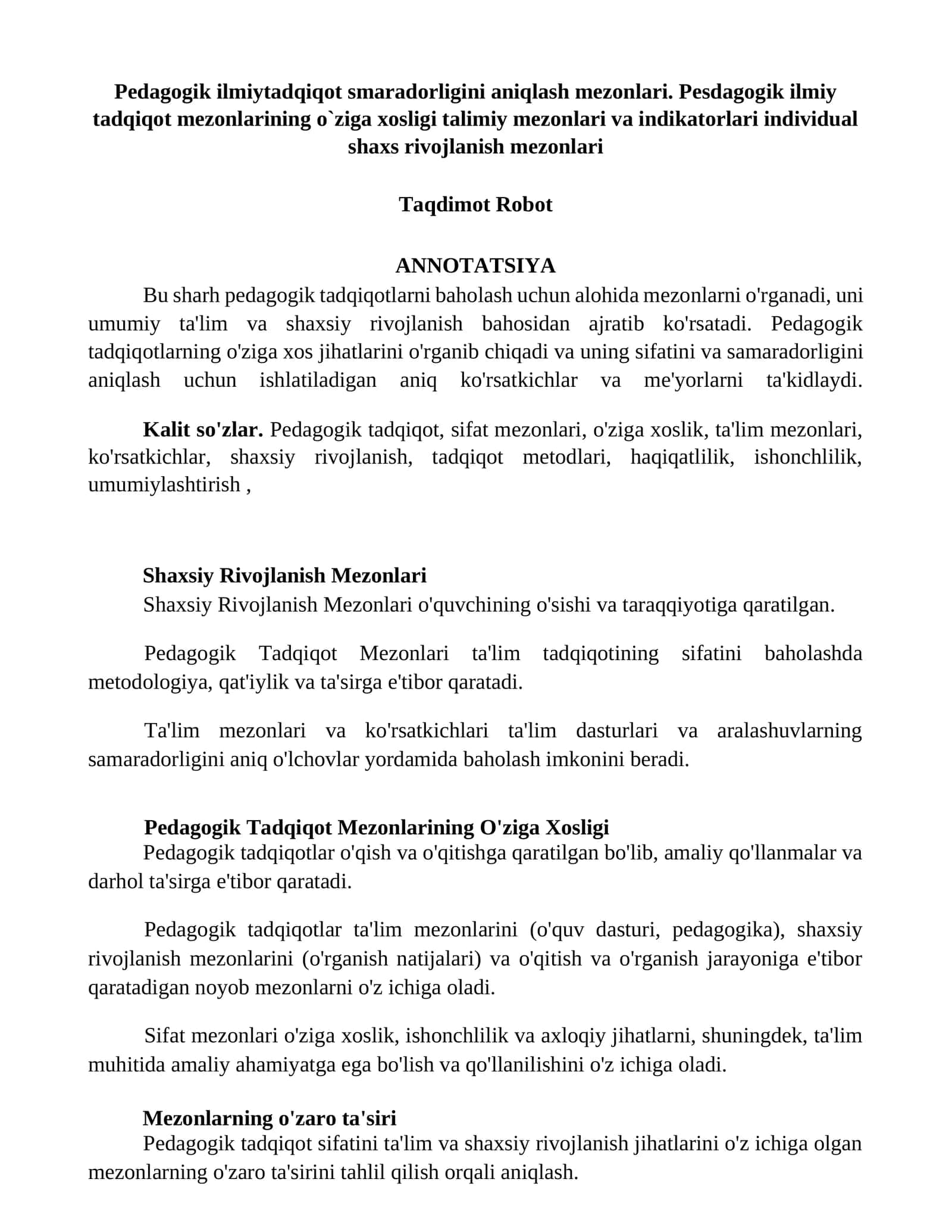 Pedagogik ilmiytadqiqot smaradorligini aniqlash mezonlari 1