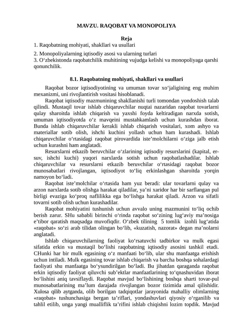 Raqobat va Monopoliya 1