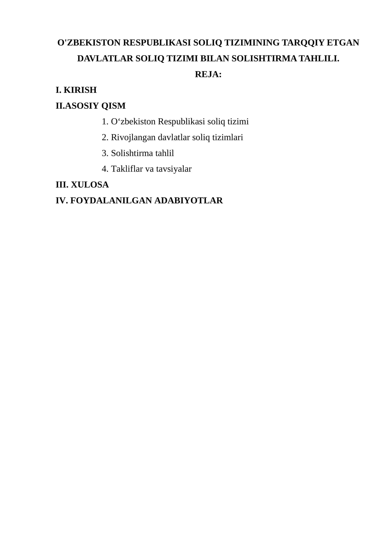 O'ZBEKISTON RESPUBLIKASI SOLIQ TIZIMINING TARQQIY ETGAN DAVLATLAR SOLIQ TIZIMI BILAN SOLISHTIRMA TAHLILI 1