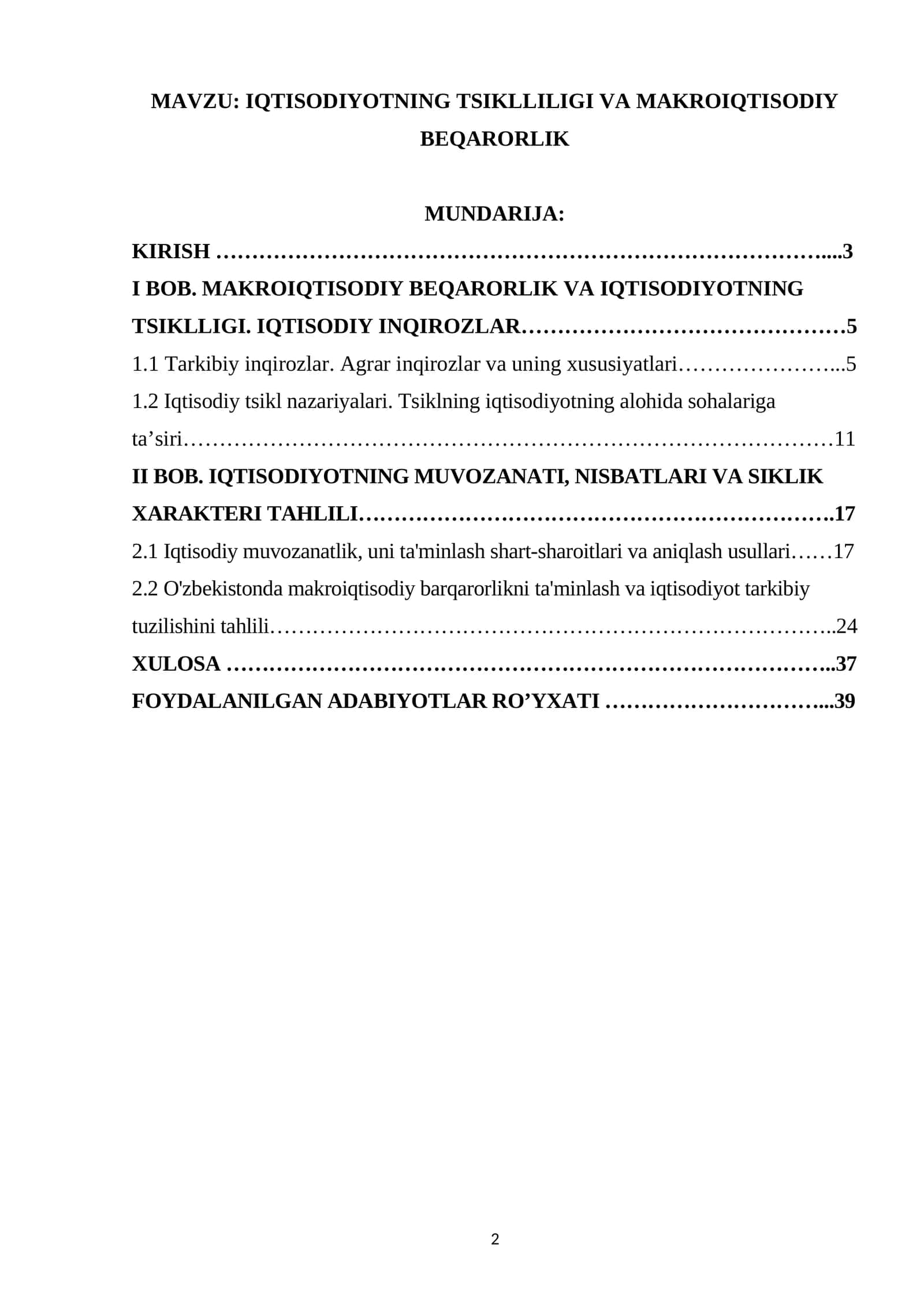Iqtisodiyotning siklliligi va makroiqtisodiy beqarorlik 1