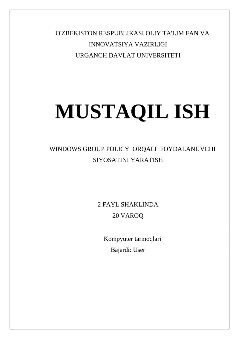 Windows Group Policy orqali foydalanuvchi siyosatini yaratish 1