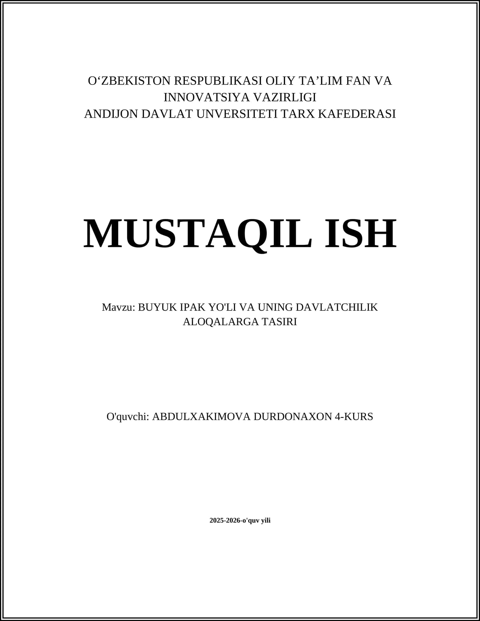 BUYUK IPAK YO'LI VA UNING DAVLATCHILIK ALOQALARGA TASIRI 1