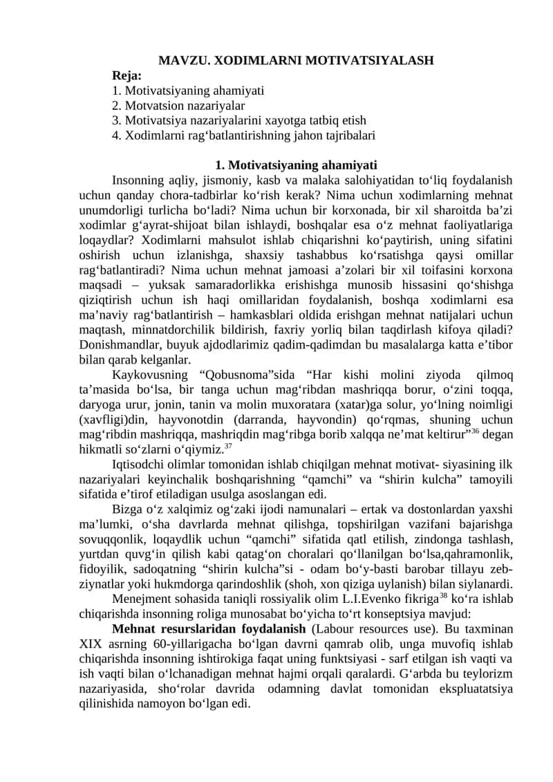 Xodimlarni motivatsiyalash 1