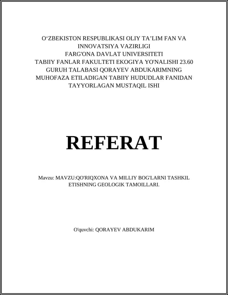 QO'RIQXONALARNI TASHKIL ETISHNING GEOLOGIK ASOSLARI 1