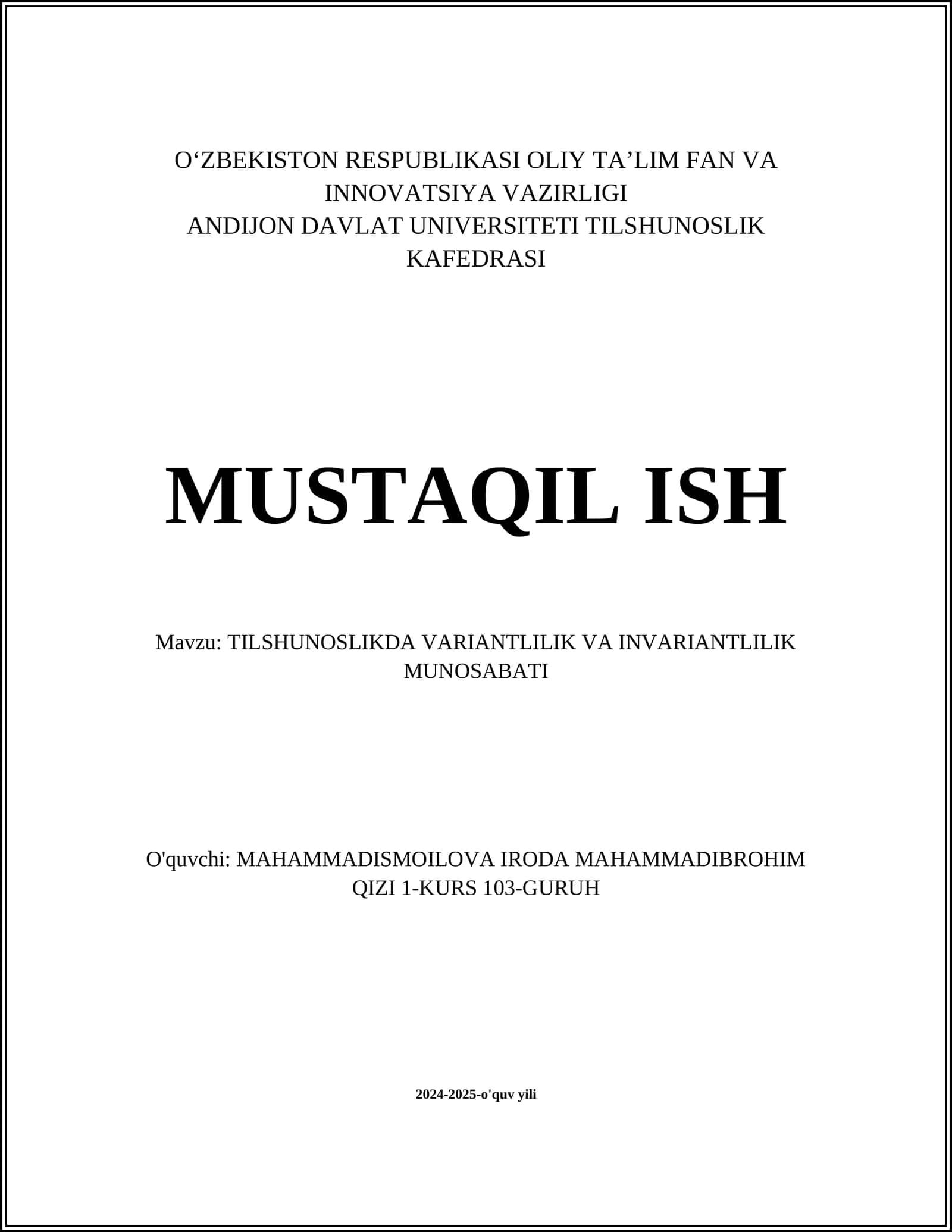 TILSHUNOSLIKDA VARIANTLILIK VA INVARIANTLILIK MUNOSABATI 1