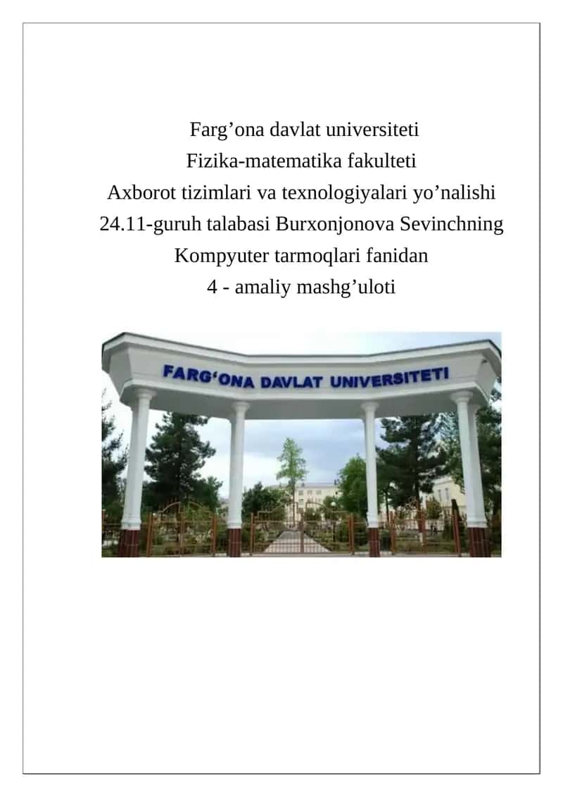 Lokal tarmoq texnologiyalari: Ethernet, Fast Ethernet. Tarmoq snifferlari yordamida paketlarni tahlil qilish 1