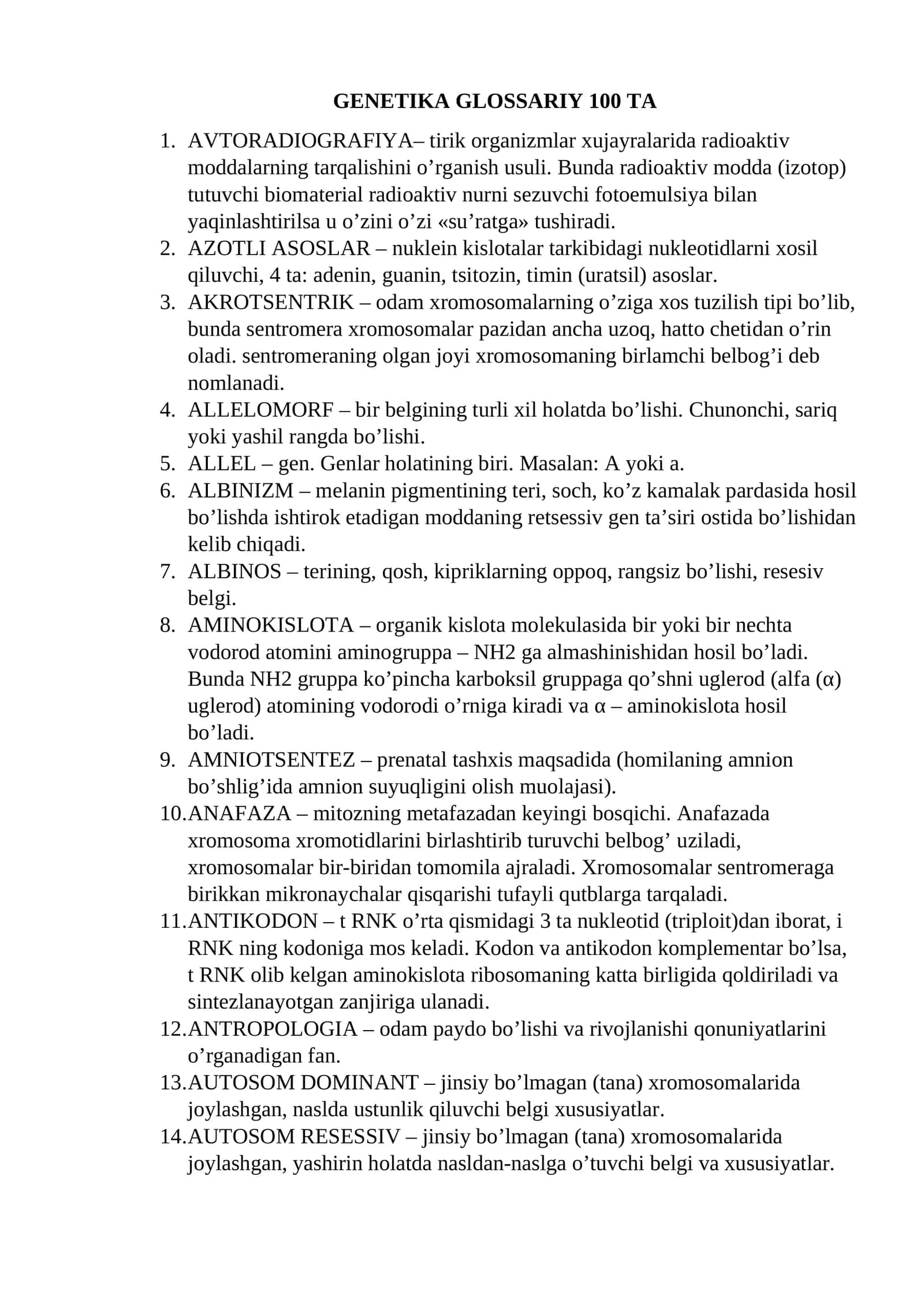 GENETIKA GLOSSARIY 100 TA 1