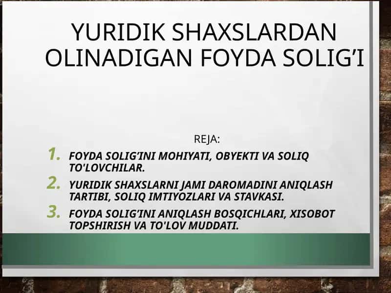 Foyda solig’ini mohiyati, obyekti va soliq to'lovlar 1