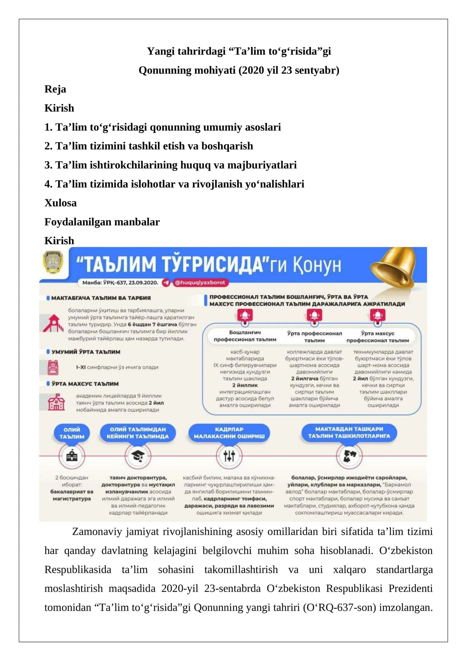 “Taʼlim toʻgʻrisida”gi Qonunning mohiyati (2020 yil 23 sentyabr) 1