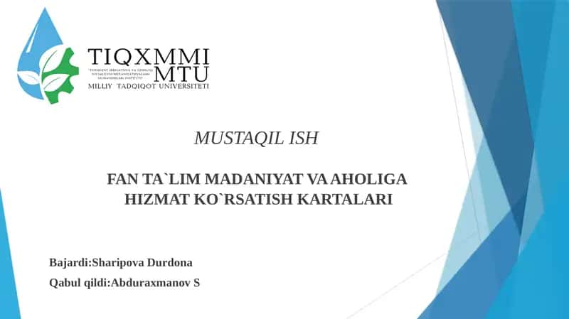 FAN TA`LIM MADANIYAT VA AHOLIGA HIZMAT KO`RSATISH KARTALARI 1