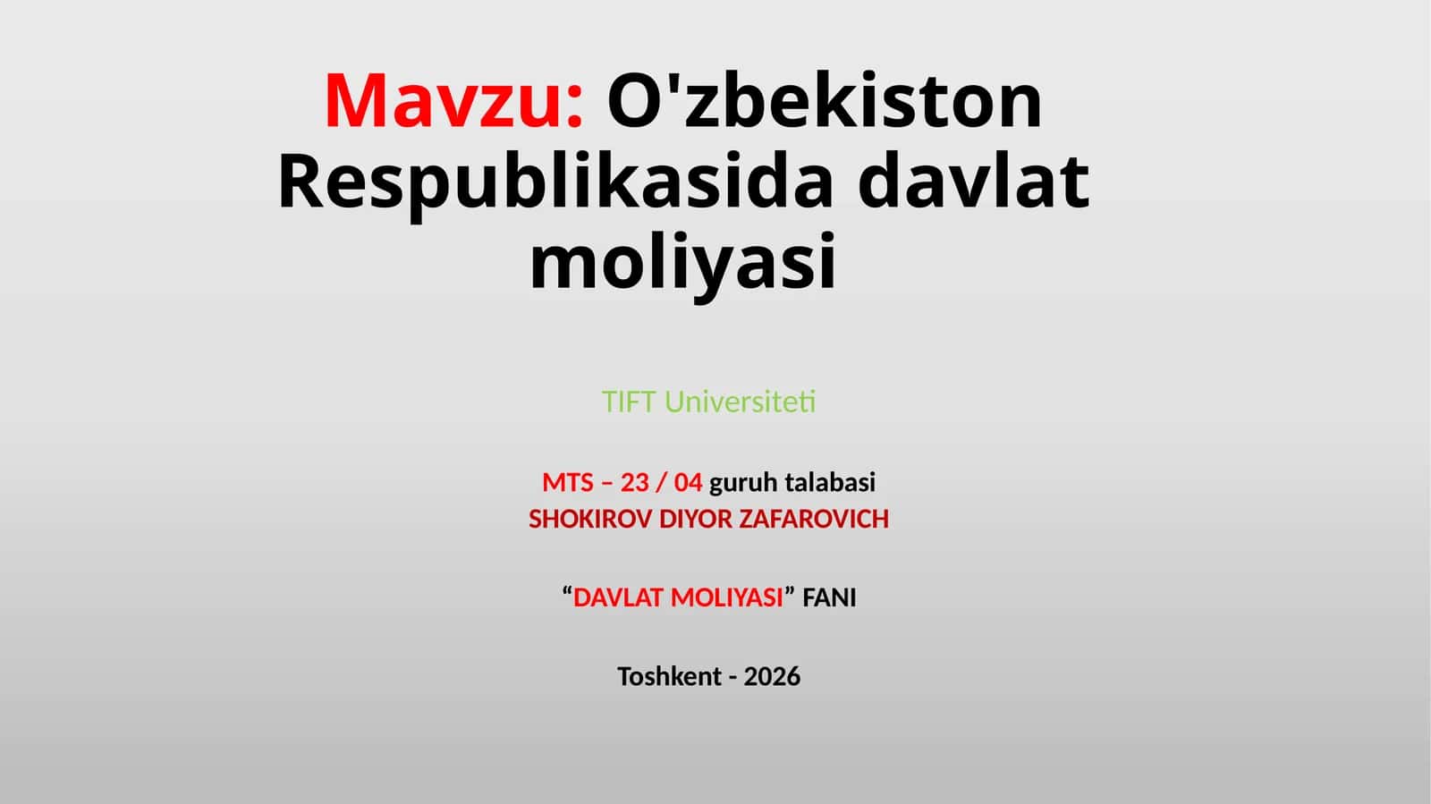O'zbekiston Respublikasi davlat moliyasi 1