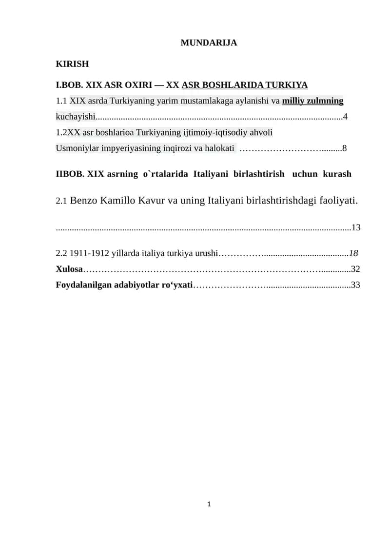 XIX ASR OXIRI — XX ASR BOSHLARIDA TURKIYA 1