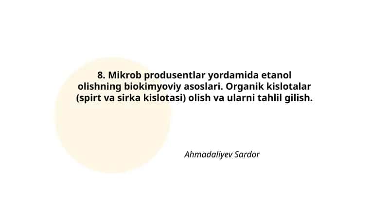 Mikrob produsentlar yordamida etanol olishning biokimyoviy asoslari 1