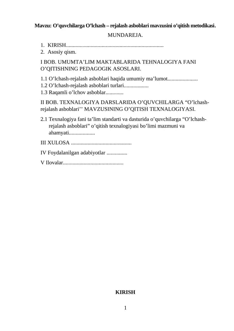 O’quvchilarga O’lchash rejalash asboblari mavzusini o’qitish metodikasi 1