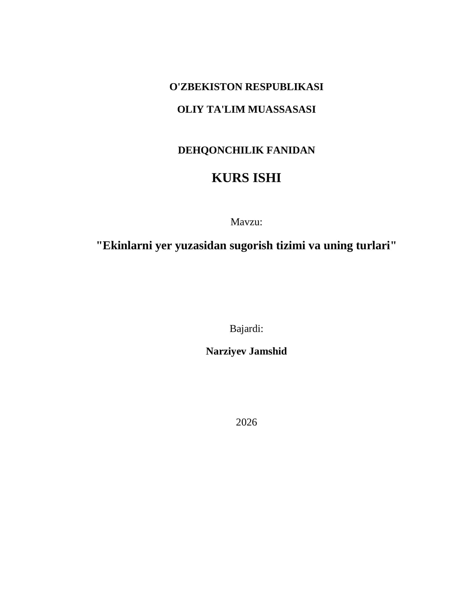 Ekinlarni yer yuzasidan sugorish tizimi va uning turlari 1