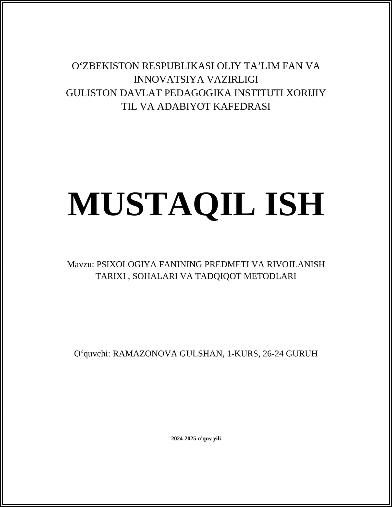 PSIXOLOGIYA FANINING PREDMETI VA RIVOJLANISH TARIXI 1