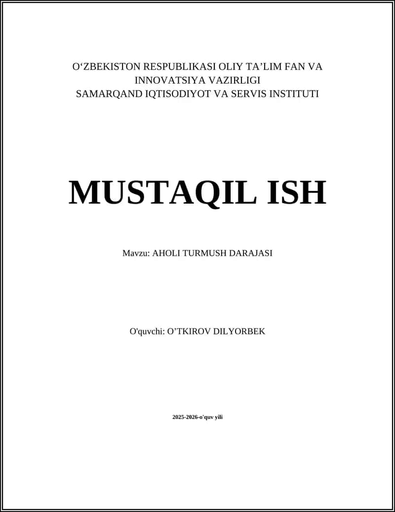 AHOLI TURMUSH DARAJASI 1
