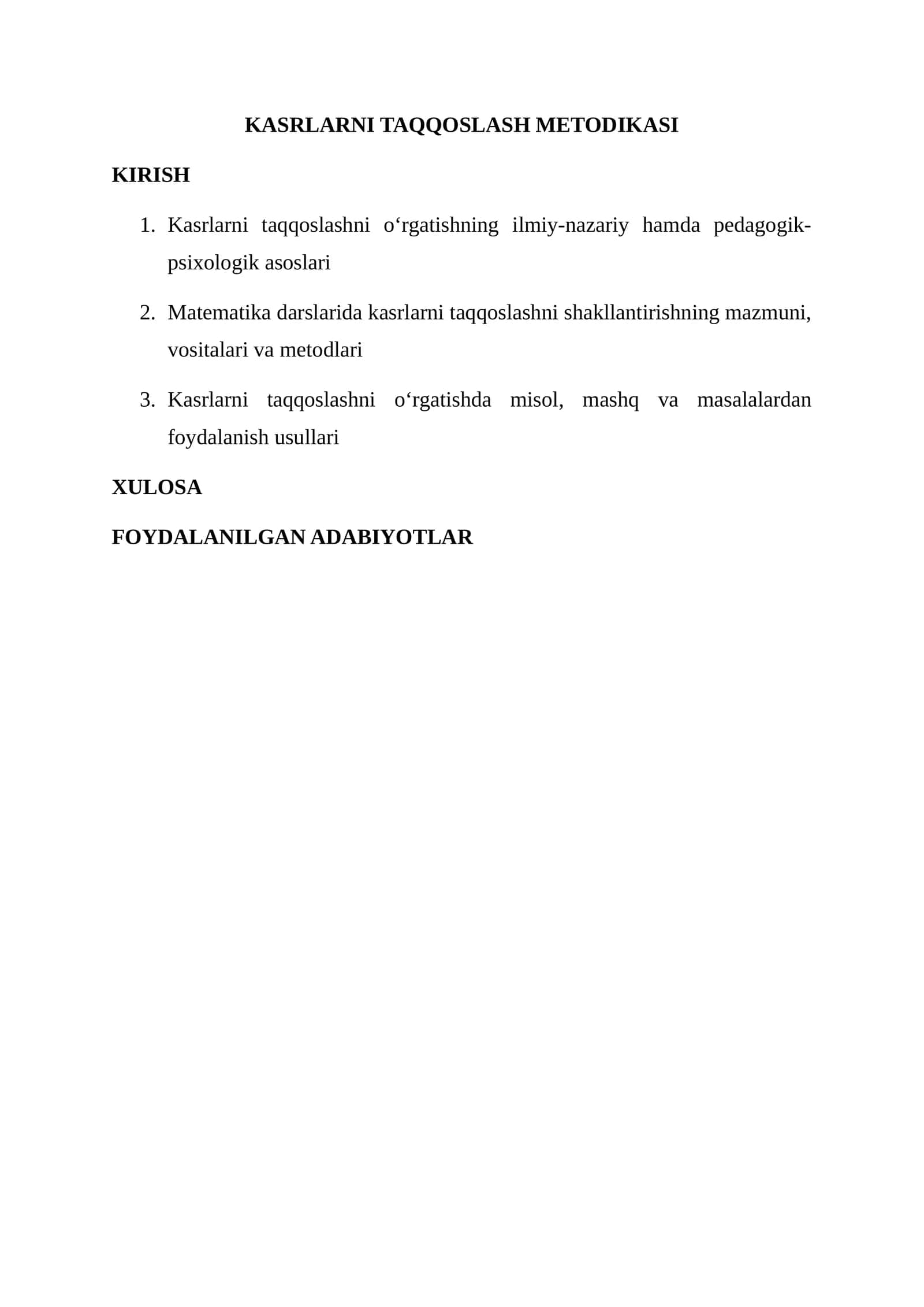 Kasrlarni taqqoslash metodikasi 1