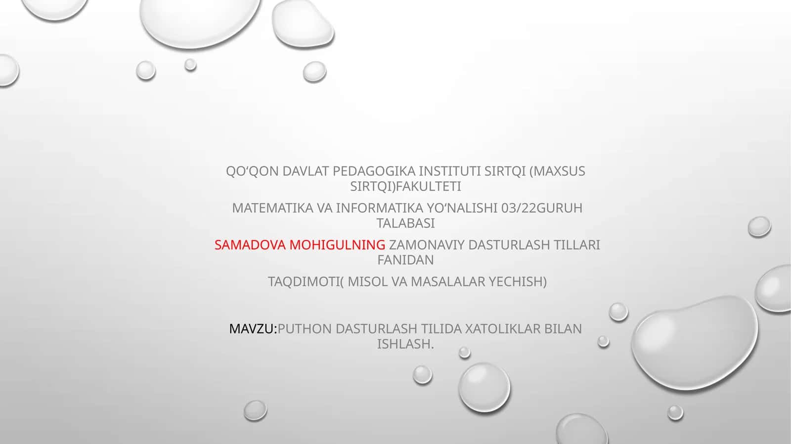 Puthondasturlash tilida xatoliklar bilan ishlash 1