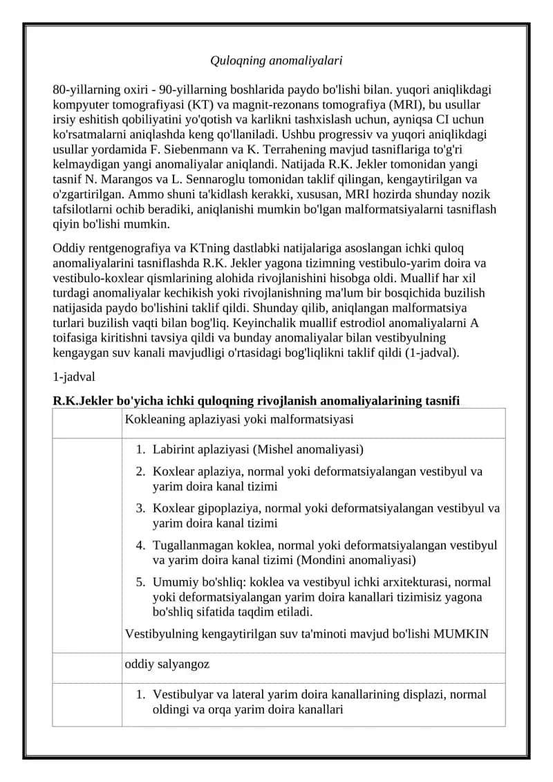 Quloqning anomaliyalari 1