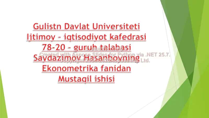 Ekonometrika fanidan mustaqil ish 1