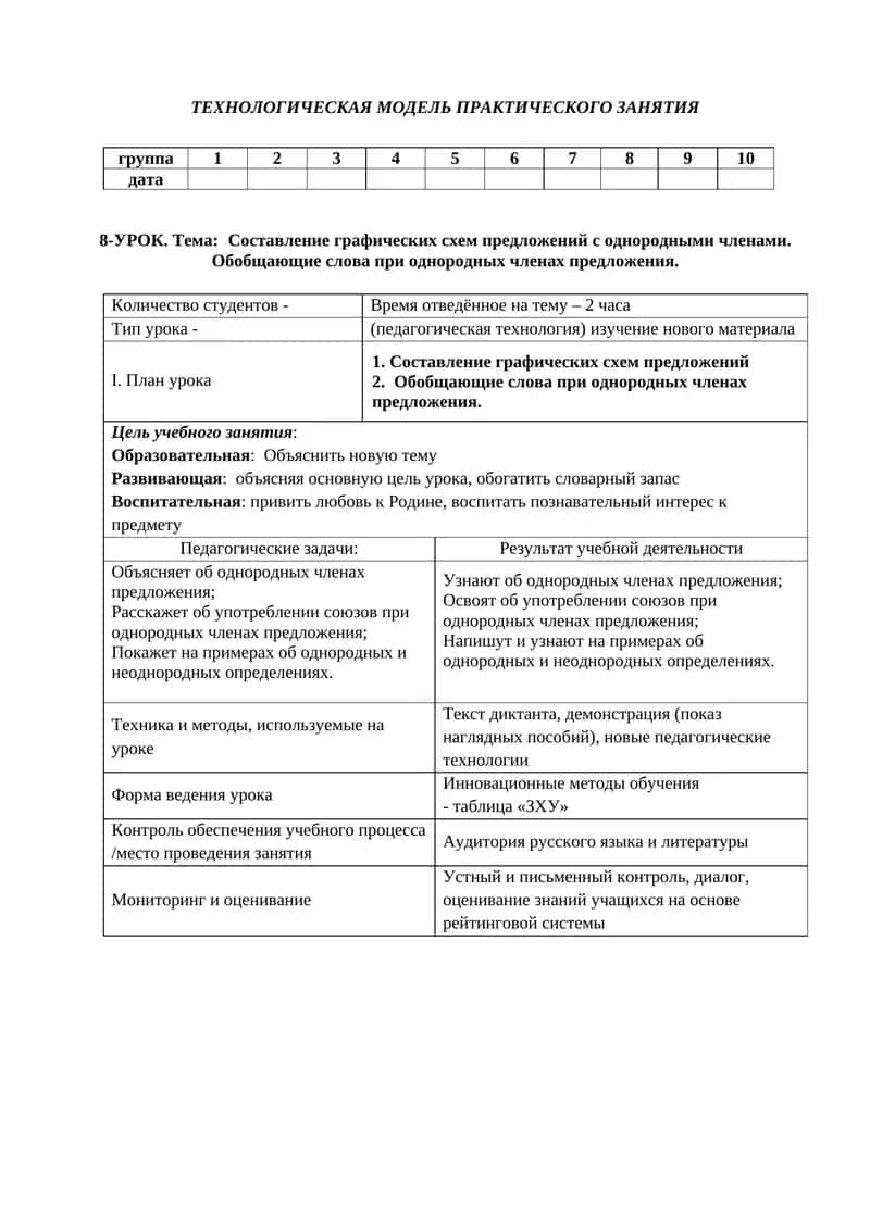 Технологическая модель практического занятия 1