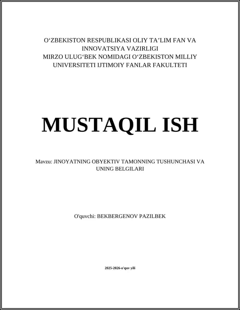 Jinoyatning ob'ektiv tomonining tushunchasi va mohiyati 1