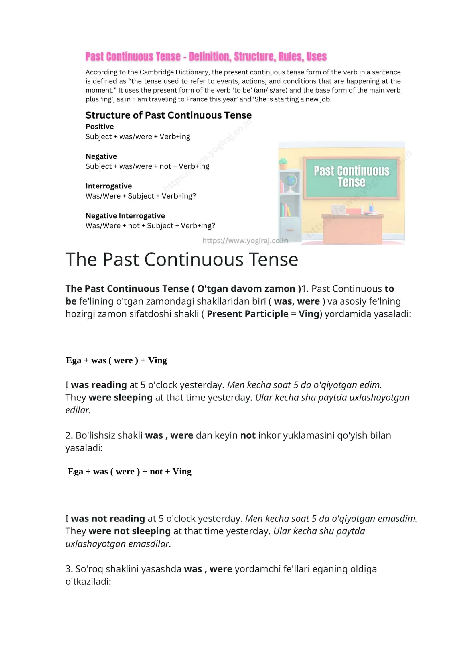 Past Continuous Tense ( O'tgan davom zamon ) 1