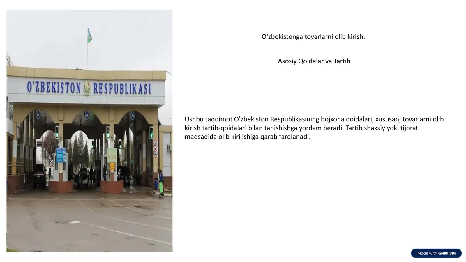 O'zbekistonga tovarlarni olib kirish 1