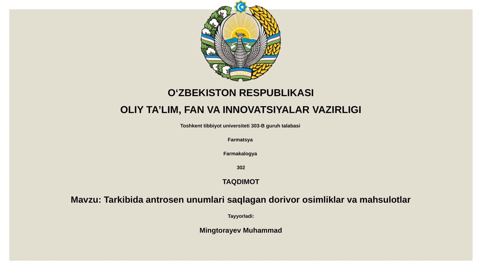 Tarkibida antrosen unumlari saqlagan dorivorosimliklar va mahsulotlar 1