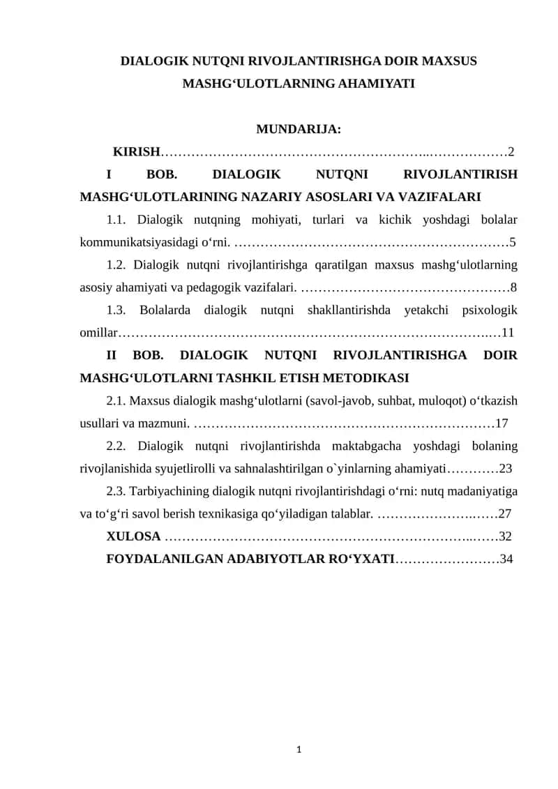 DIALOGIK NUTQNI RIVOJLANTIRISHGA DOIR MAXSUS MASHG‘ULOTLARNING AHAMIYATI 1