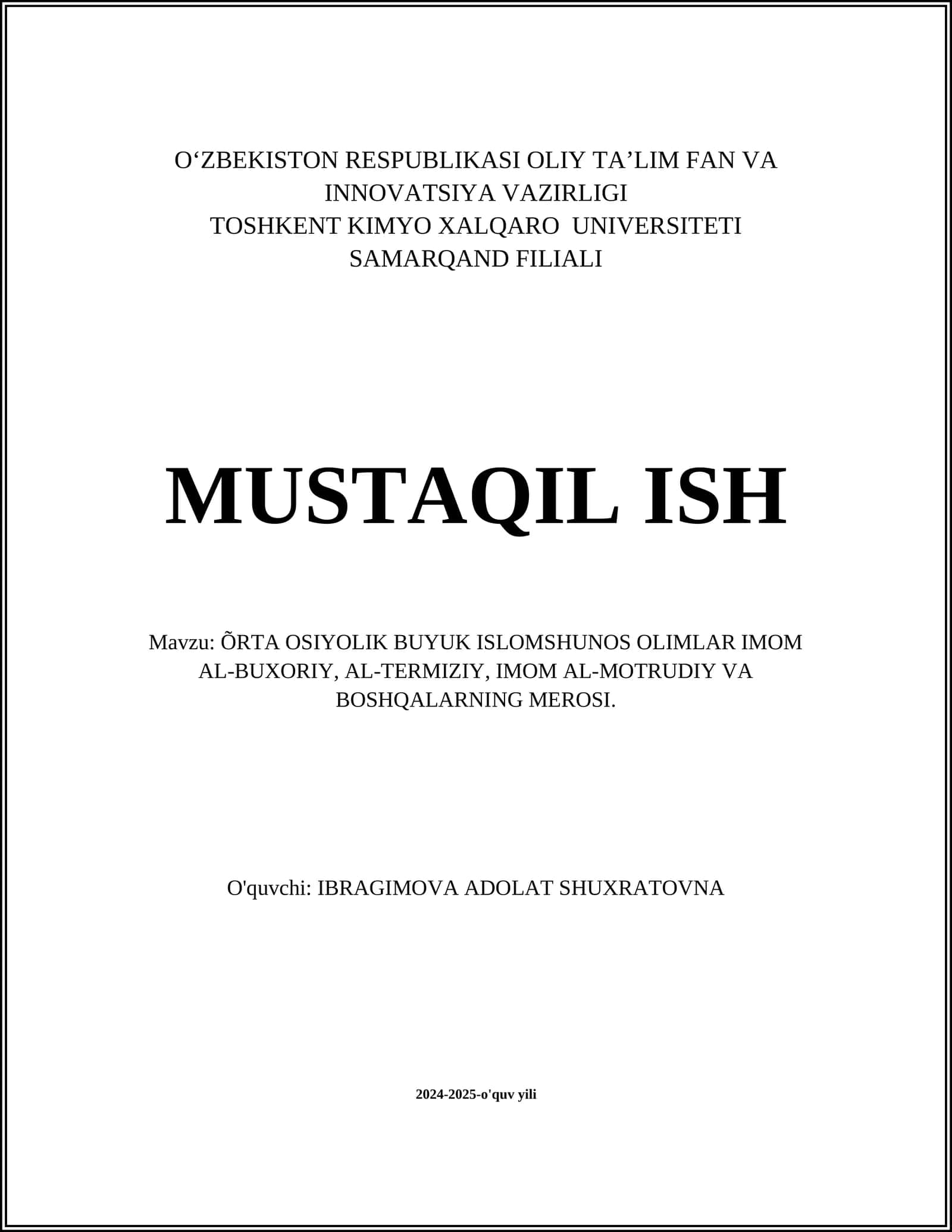Imom al-Buxoriy hayoti va ilmiy merosi 1