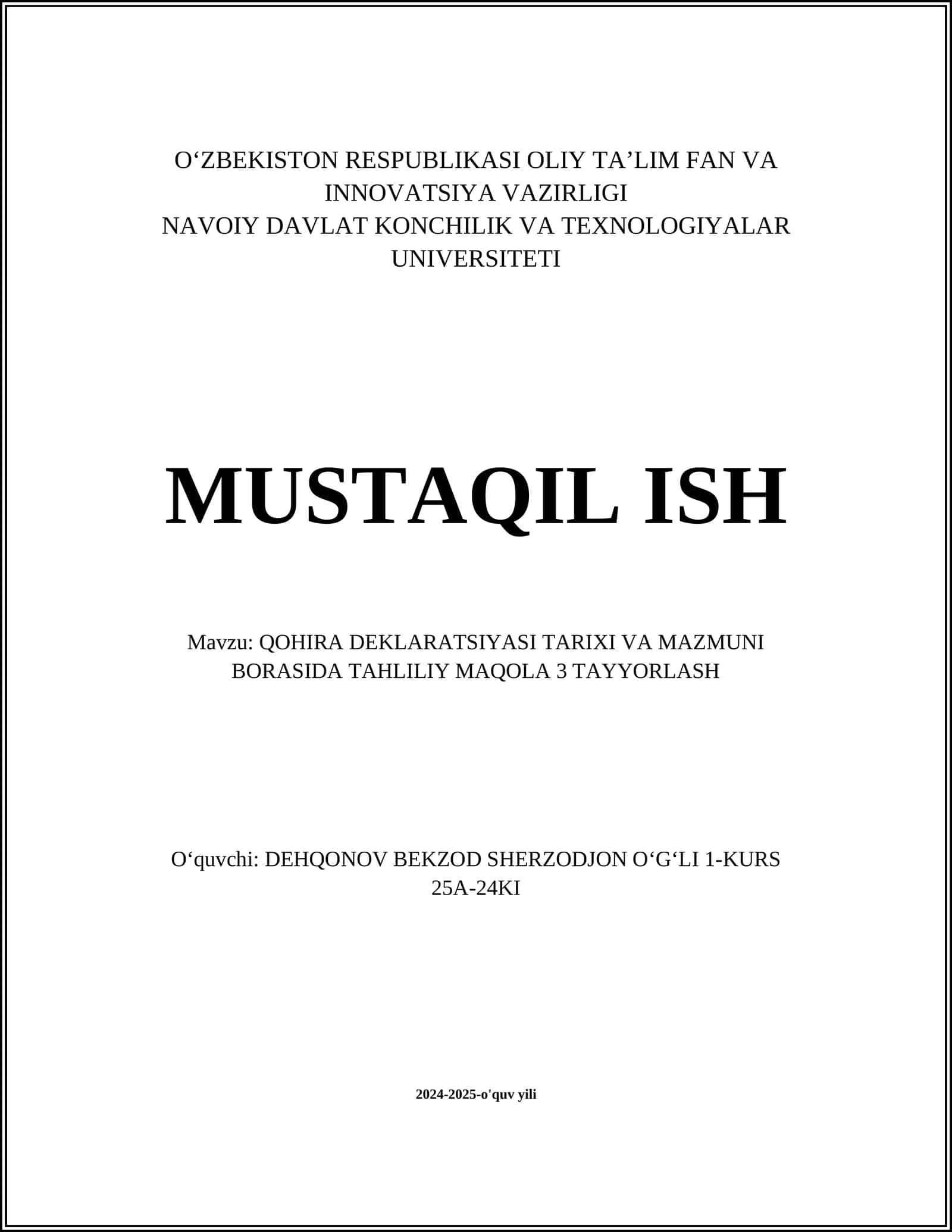Qohira Deklaratsiyasi 1