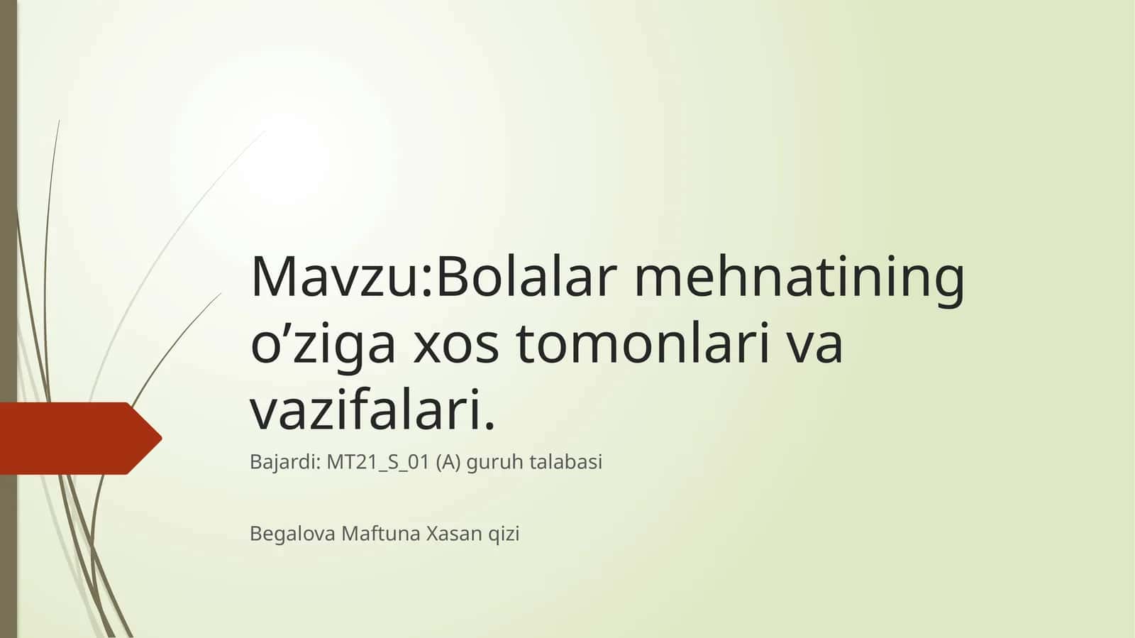 Bolalar mehnatining o’ziga xos tomonlari va vazifalari 1