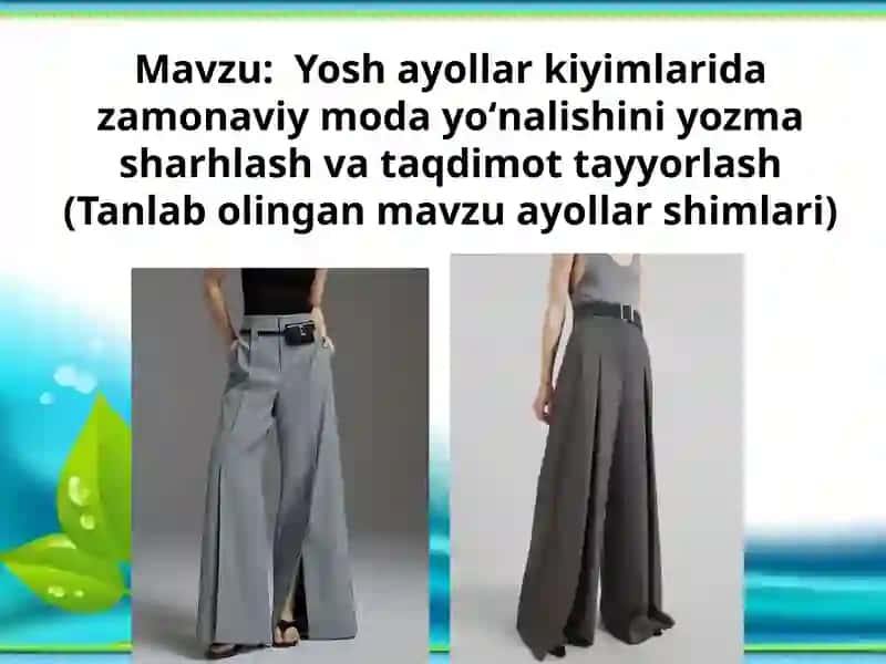 Yoshayollar kiyimlari davrining o'zbek modasini yozmasharhlar taqdimoti